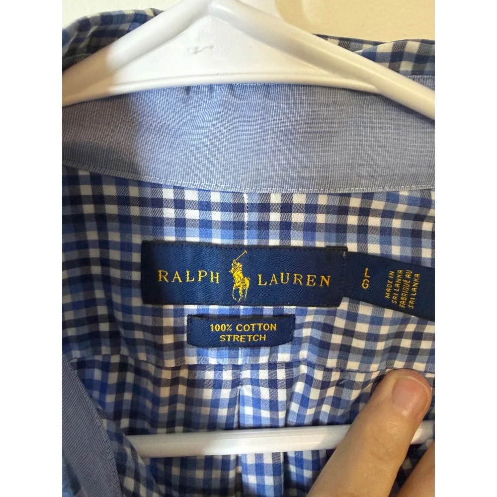 Polo Ralph Lauren Mens Blue Gingham Check Cotton Stretch Button Down Shirt L